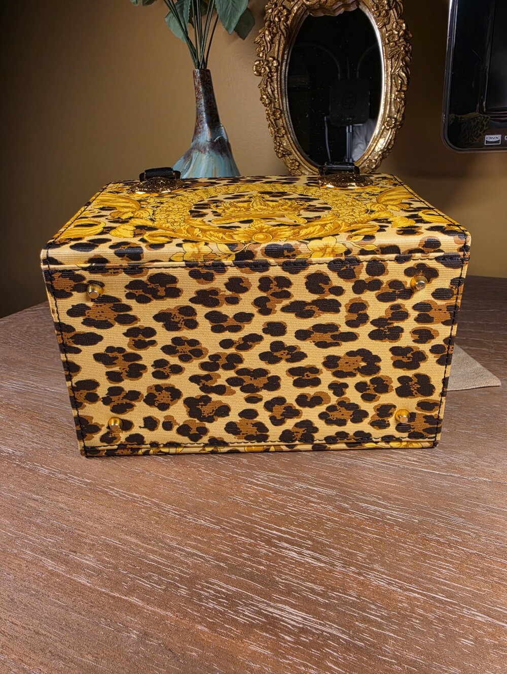 Versace Authentic Vintage Sunburst & Leopard-Print Vanity Satchel (Retail $1200) - Picture 6 of 12